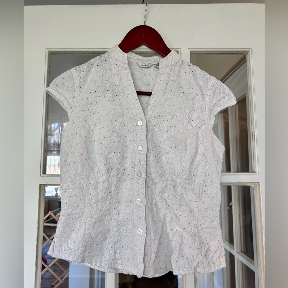 Vintage Floral Button Up White Top
